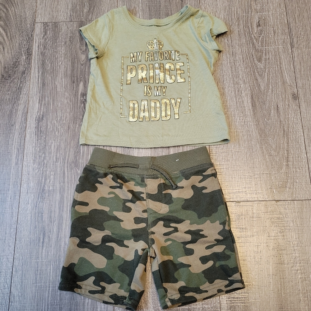 Cute Toddler Girls Olive Green Camo Shorts Set